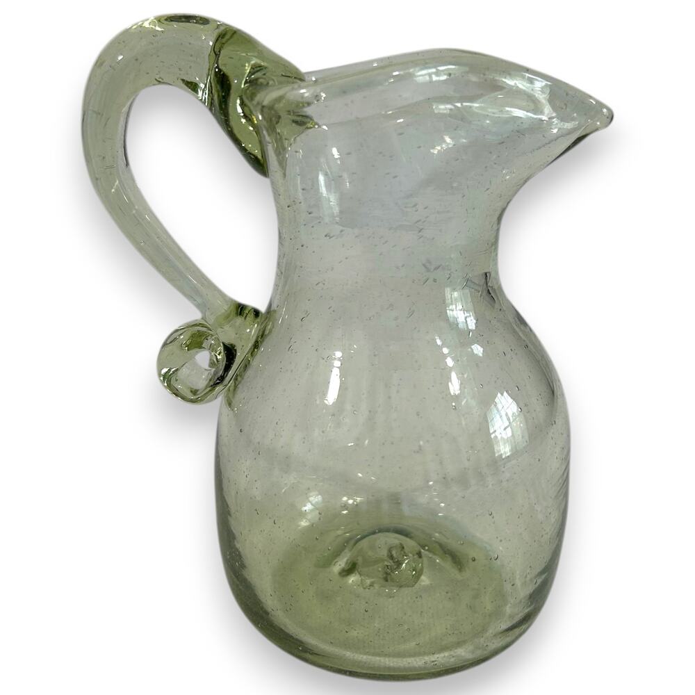Jamestown Handblown Cream Pitcher Heart Green Glass Bubbles 5.5 Inches
